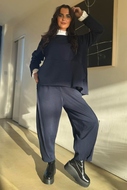 Sola Smart Tech Split Back Peplum Top Navy